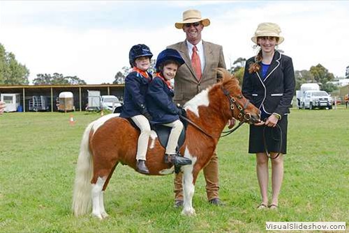 Judge David Pittaway with a couple of proud winners in the Leading Rein Pinto class